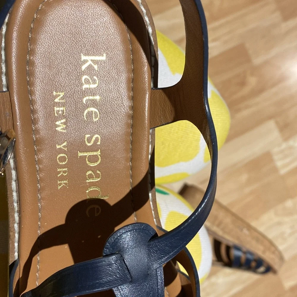 Coach Navy Leather Cork Wedge Sandals - Picture 6 of 7